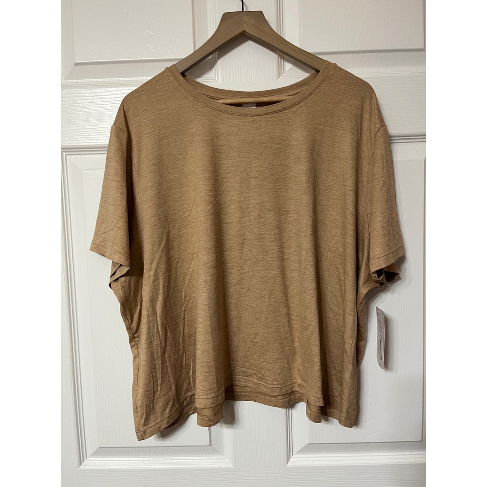 Xersion Women's 3X Tan Heather Cropped Short Sleeve Quick Dri‎ Soft Touch Tee